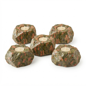 Support de bougie en pierre naturelle Unakite sculptée à la main, pierre précieuse Agate, guérison, vente en gros - Product Image 5