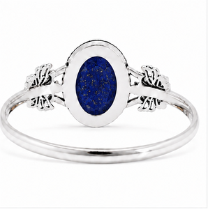 Blue Lapis Lazuli Silver Bangle, 925 Sterling Silver Oval Gemstone <b>Bracelet</b>, Lapis Statement Jewelry, Gift for Women - Product Image 2
