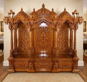 Compre un templo de madera Sagwan con diseño de pavo real para el hogar, templos tradicionales de madera, unidades de Puja, santuarios personalizados para el hogar en venta - Product Image 5