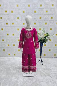 Salwar Kameez Morado Bordado para Niñas, Ropa Casual Tradicional India de Algodón, Largo hasta el Tobillo, Corte Regular - Product Image 6