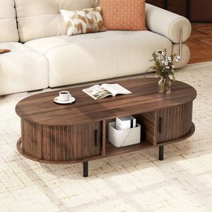 Tavolino da Caffè Moderno Mid-Century da 48 Pollici con Ante Scorrevoli Scanalate e Vano Aperto - Product Image 2