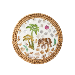 <b>Small</b> Rattan Coaster Placemat MOP Inlay Vietnam Woven <b>Mat</b> for Coffee Tables and Sideboards - Product Image 1