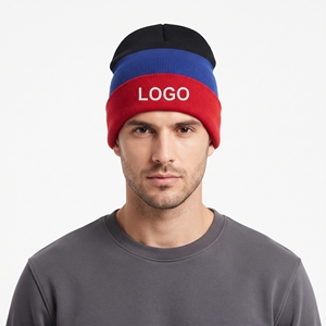 Bonnet d'hiver personnalisé épais à blocs de couleur, tricoté rayé avec revers, unisexe, doux et chaud pour l'extérieur - Product Image 1