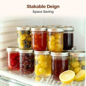 6 pots Mason en verre de 8 oz à bouche standard avec couvercles, pour confiture, gelée, épices, bocaux de conservation - Product Image 5