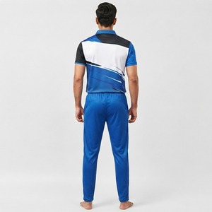Uniforme de cricket pour homme au design unique, bleu, blanc et noir, avec rayures diagonales, respirant, en polyester, vêtements de sport - Product Image 3