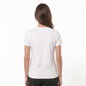 Camiseta de Algodón al por Mayor para Mujer, Color Blanco Sólido, Camiseta de Verano para Mujer, Sexy, Cuello en V, Minimalista, con Logotipo Estampado - Product Image 5