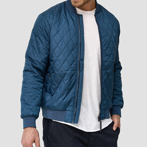 Chaqueta Bomber Acolchada Azul para Hombre, Cierre de Cremallera, Casual, Resistente al Viento, de Poliéster, para Otoño, Corte Regular, Cuello Camisero - Product Image 2