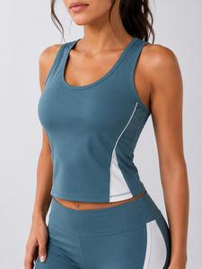 Women's 2 Piece Yoga Set Racerback <b>Crop</b> <b>Top</b> High Waist Shorts Solid Color Contrast Binding Breathable Spandex Sport Wear - Product Image 5