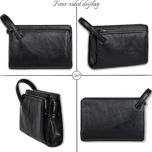 Fazmax Corporation Black Leather Clutch <b>Zip</b> Around <b>Wallet</b> with Dual Zippers and Silver Pull Tab Model A37 - Product Image 4