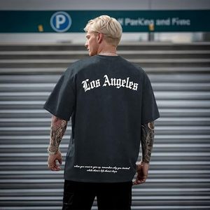 T-shirts graphiques streetwear Los Angeles pour hommes, coupe oversize, vintage, effet délavé, amples, en coton - Product Image 6