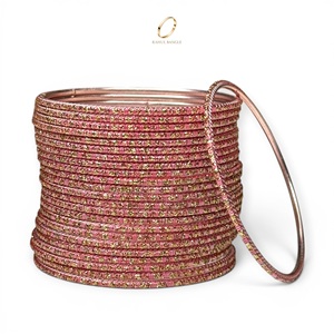 Premium Fashionable Bridal Pink Stainless Steel Bangles Gold Plated Crystals for Wedding Indian Jewelry Collections Wholesale - Product Image 2