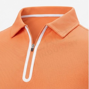 Men's <b>Orange</b> Short Sleeve Knitted <b>Polo</b> Shirt With Zipper Solid Color Golf Style Regular Fit - Product Image 4