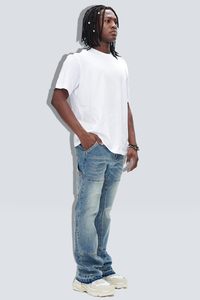 High Quality Custom Vintage Light Wash <b>Flare</b> <b>Jeans</b> for <b>Men</b> Streetwear Hip Hop Style Cotton Denim Printed Pattern Pants - Product Image 2