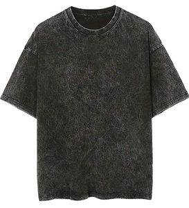 T-shirts pour hommes avec logo personnalisé délavé à la pierre coupe surdimensionnée en polyester/coton - Product Image 1
