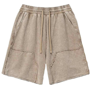 Shorts Bermuda en Coton Beige pour Homme, Taille Mi-Haute avec Cordon de Serrage, Taille Élastique, Poches, Couleur Unie, Style Décontracté, Tissu Respirant - Product Image 2