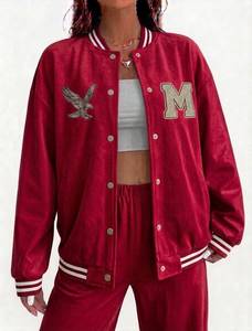 Wholesale <b>Womens</b> Varsity Jacket Oversized Streetwear Cotton <b>Fleece</b> Custom Patches for Retail Brands Bulk - Product Image 2