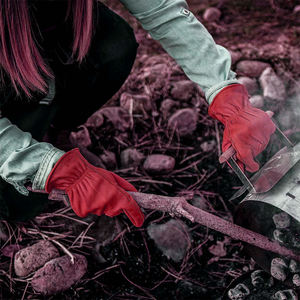 Gants de travail de sécurité en cuir pour mécaniciens et industrie, couleur rouge, avec poignet élastique - Product Image 6