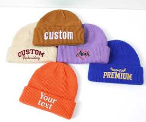 Bonnet tricoté côtelé personnalisé brodé avec revers, chaud pour l'hiver, unisexe, OEM/ODM - Product Image 3