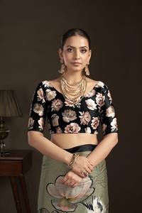 Sari prêt-à-porter et blouse cousue, sari indien en soie crêpe, imprimé floral, sari imprimé numériquement, design magnifique - Product Image 5