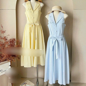 Vestido Maxi de Fiesta para Mujer, de Seda, Sencillo, Elegante, Formal, de Manga Corta, Cuello Polo, Color Sólido, Lavable, Cintura Natural, Cómodo - Product Image 3