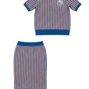Ensemble 2 pièces en tricot pied-de-poule pour femmes Jack and Jill : haut à manches courtes et jupe crayon, tenue décontractée assortie, logo personnalisé, vente en gros - Product Image 2
