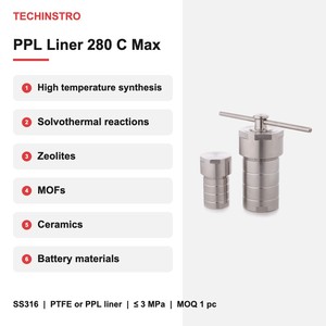 Autoclave hydrothermique de laboratoire TECHINSTRO 100 ml avec revêtement PPL, température de sécurité 260°C, température maximale 280°C, option revêtement PTFE, équipement de laboratoire - Product Image 3