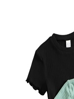 3 pièces de t-shirts à manches courtes pour filles, col rond, en coton biologique, écologiques, personnalisables, hauts en tricot côtelé décontractés, 100% coton, couleur unie