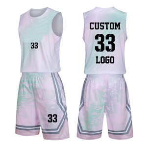 Conjunto de Camiseta sin Mangas y Pantalones Cortos con Cintura Elástica, Absorbente de Humedad, con Estampado Sublimado, Unisex para Adultos, para Baloncesto, Color Azul Marino y Rosa, Cuello en V - Product Image 6