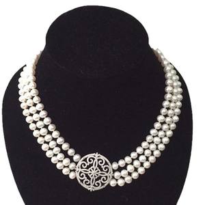 Colliers de perles d'eau douce non nucléaires 5,5-6 mm, plusieurs rangs, presque ronds, impeccables, trois rangs, chaînes de clavicule - Product Image 5