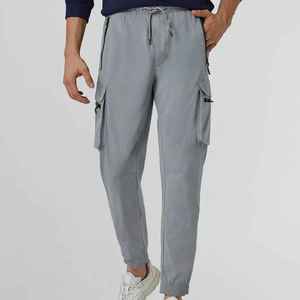 Pantalon de survêtement cargo gris pour homme, taille élastique, plusieurs poches, décontracté, pour l'automne, en coton tricoté mi-lourd, respirant, 100 % coton uni - Product Image 5