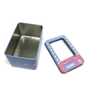 Boîte en fer blanc rectangulaire porte-bonheur avec fenêtre 108x73x62mm, motif chat bleu rose, pour cadeaux et rangement artisanal - Product Image 2