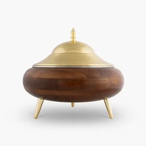 Luxury Wooden Casserole Serving Dish with Brass Finish Lid and <b>Legs</b>, Decorative Insulated Food <b>Warmer</b> for Hotel and Restaurant - Product Image 2