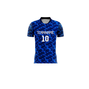 ชุดเสื้อฟุตบอลชายแบบกำหนดเอง ลายสก็อตสีน้ำเงิน พิมพ์ลายแบบ Sublimation ผ้าโพลีเอสเตอร์ 100% ระบายเหงื่อได้ดี คอวี แขนสั้น ชุดทีม - Product Image 4