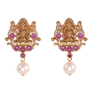 Nakshi Trendy Stud Earrings-18K Gold Plated Zinc Alloy with Zircon & Pearl Oxidized Polish Casual - Product Image 2