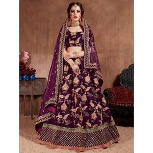 Lehenga choli brodé de créateur de vêtements de mariée de couleur pourpre séduisante - Product Image 6