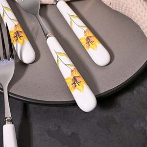 Ceramic & Steel Sunray Floral <b>Forks</b> Set of 6-for Fruit Dessert Home & Restaurant Tableware for Back to School - Product Image 3