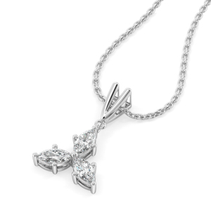 Collier pendentif fleur en diamant taille marquise en argent 925 plaqué rhodium, style classique pour femme - Product Image 2