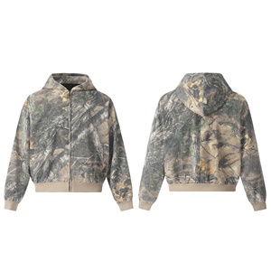Vêtements de chasse pour hommes, sweat à capuche à fermeture éclair intégrale en coton double couche épais 500 g/m² - Product Image 2