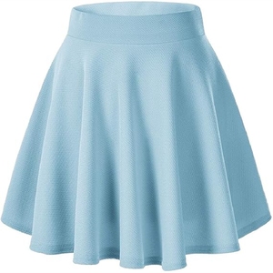 Jupe courte plissée trapèze pour femme, couleur unie, taille élastique, en mousseline, logo personnalisé, séchage rapide, Jupes pour femme - Product Image 4