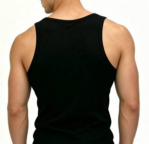 <b>Men's</b> <b>Black</b> Ribbed Gym <b>Vest</b> Tank Top O-Neck Casual Knitted Spandex/Polyester Breathable Eco-Friendly Quick Dry Solid Style - Product Image 2