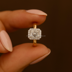 Anillo de Compromiso y Matrimonio de Oro Sólido de 14K con Diamante Moissanita de Corte Radiante, Certificado Original, para Mujer, Fiesta, Aniversario - Product Image 5