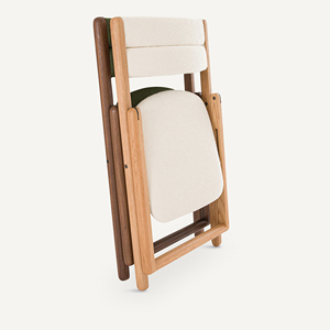 Chaise de jardin pliante scandinave, structure en bois de chêne, revêtement beige, pieds coniques, mobilier d'extérieur - Palma - Product Image 5