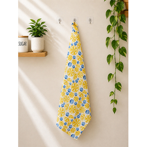 Serviette de cuisine en coton et lin à imprimé floral bleu et blanc |   Essuie-tout décoratif pour la cuisine |   Serviette de toilette réutilisable |   Textile de maison botanique - Product Image 4