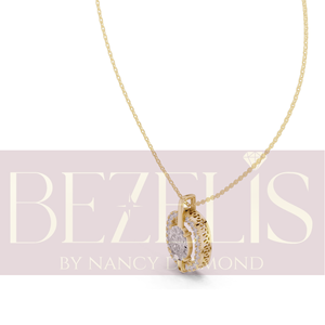 Collar con Colgante de Halo de Diamantes Ovalados en Oro Amarillo, Colgante de Halo Flotante con Marco Abierto y Barra de Sujeción para Mujer - Product Image 4
