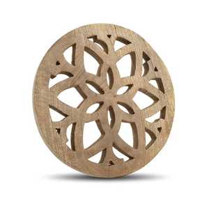 Natural Mango Wood Tree of Life <b>Trivet</b> Round Carved Wooden Hot Pad Heat Resistant Kitchen Coaster Pot Stand - Product Image 3
