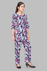 Conjunto de dos piezas de rayón Polly con estampado floral de alta calidad para mujer, conjunto de ropa informal de verano con cuello redondo para mujer. - Product Image 2