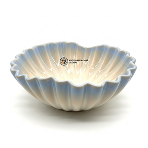 <b>Large</b> Decorative Ceramic <b>Bowl</b> pastel blue and cream-white Serving Dish for Kitchen Countertop & Dining Table Decor Piece - Product Image 1