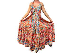 Collection d'automne Sexy robe longue en soie avec volants glands Paisley Style occidental Y2K nouvelle fête d'été porter taille libre lavable - Product Image 2