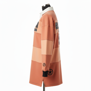 Chemise de rugby pour femme en coton mélangé 280 GSM de qualité supérieure, avec empiècements color block, col crème, broderie et logo brodé - Product Image 3