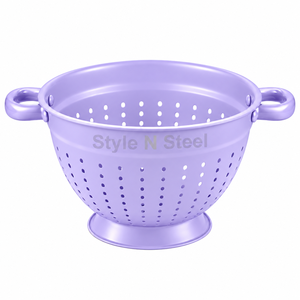 Passoire en acier perforée avec revêtement poudré violet, double poignée, pour un vidage facile, préparation culinaire - Product Image 3
